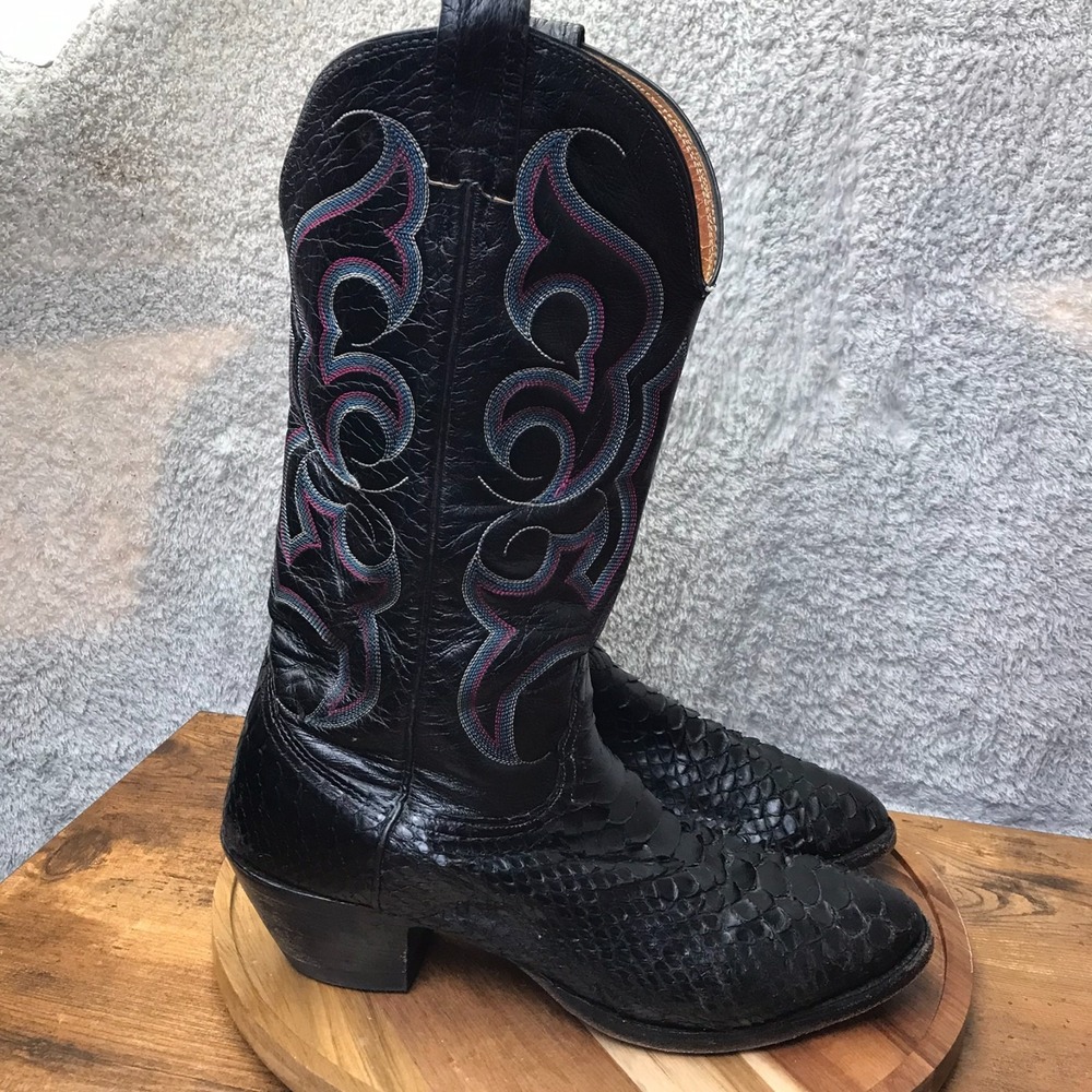 Nocona Snakeskin Western Boots Mens 10 Black Python Exotic Leather Cowboy Rodeo